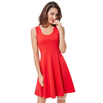 Kate Kasin Mulheres Elegante e Slim Fit casual mangas U-pescoço tanque vermelho vestido de verão KK000487-2